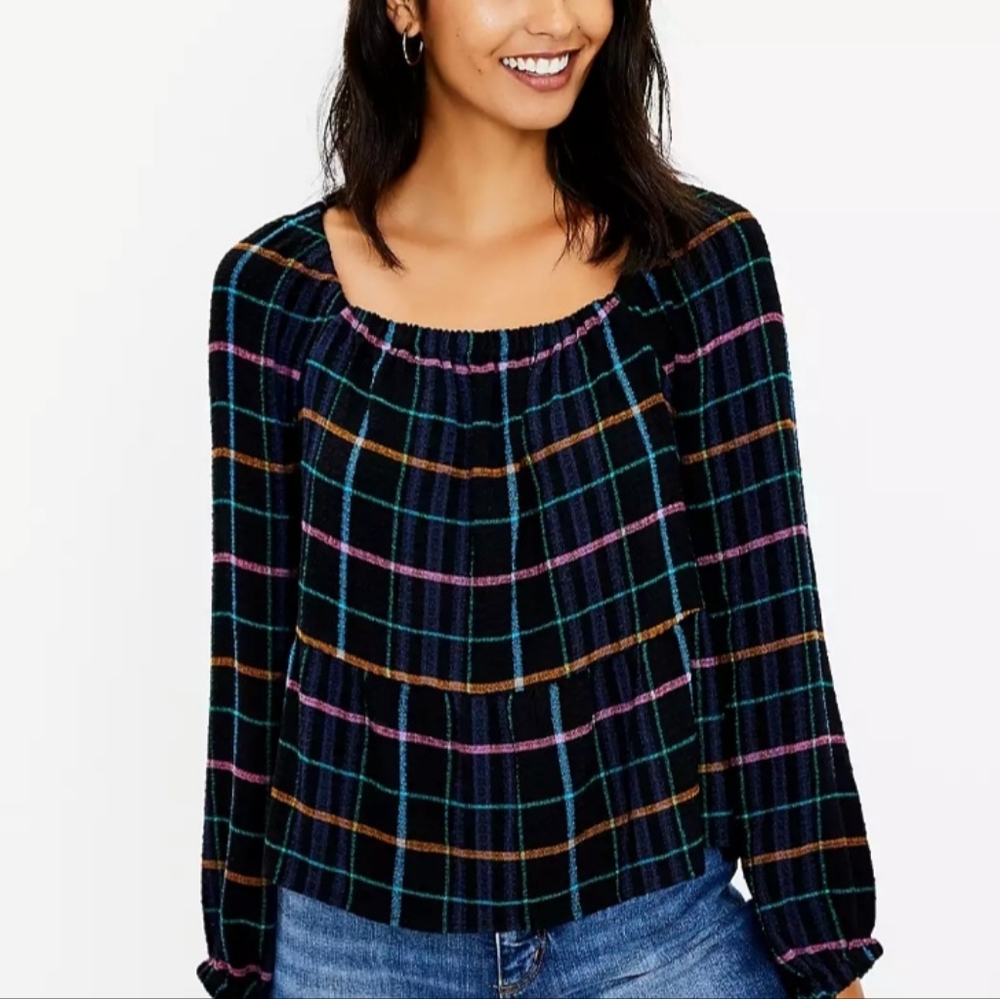 Plaid Square Neck Peplum Top